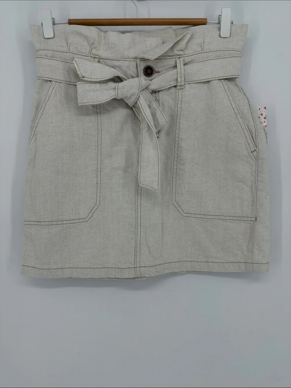 Free People Splendor in the Grass Skirt Oatmeal Belted Mini Size 6 NWT